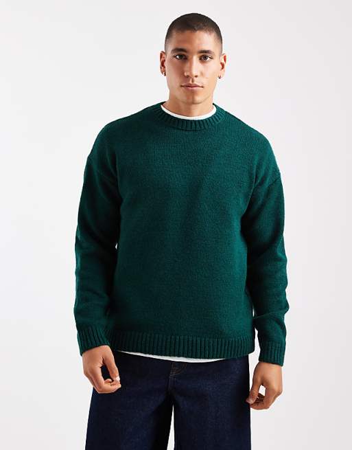 ASOS DESIGN relaxed knitted crew neck jumper in dark green
