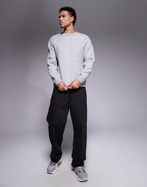 ASOS DESIGN Relaxed Knitted Crew Neck Jumper In Grey
