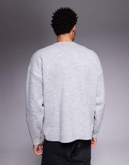 ASOS DESIGN Relaxed Knitted Crew Neck Jumper In Grey