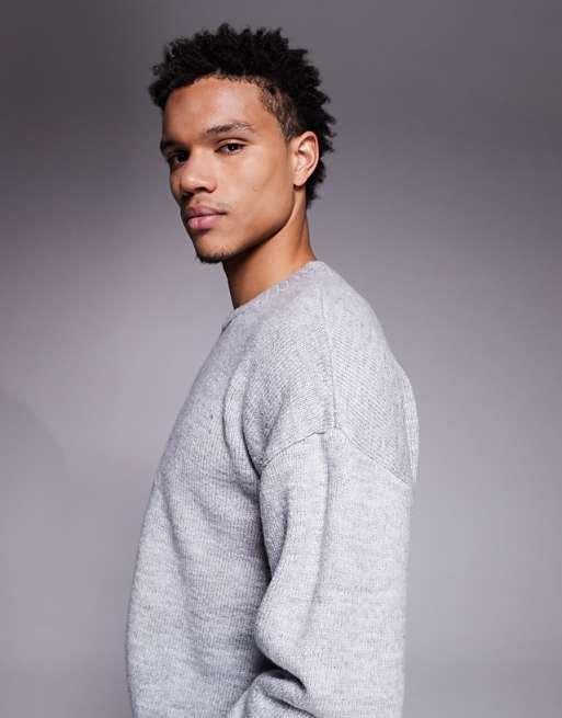 ASOS DESIGN Relaxed Knitted Crew Neck Jumper In Grey
