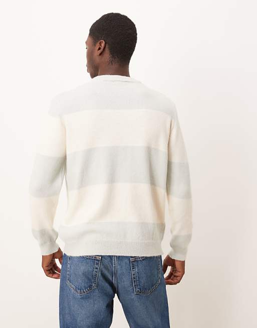ASOS DESIGN Relaxed Knitted Crew Neck Jumper In Grey And White Stripe