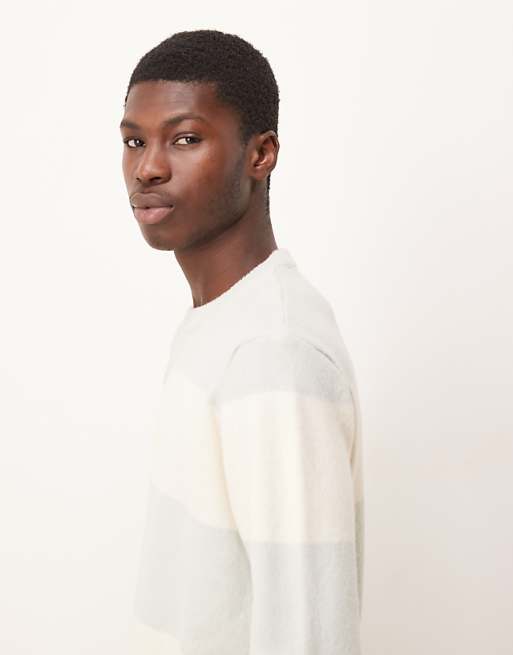 ASOS DESIGN Relaxed Knitted Crew Neck Jumper In Grey And White Stripe