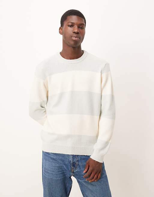 ASOS DESIGN relaxed knitted crew neck jumper in grey and white stripe