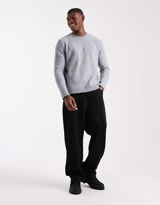 ASOS DESIGN Relaxed Knitted Crew Neck Jumper In Grey Marl