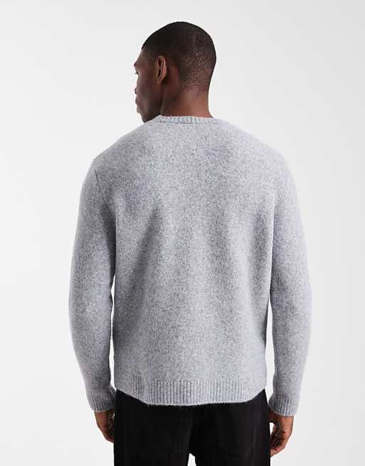 ASOS DESIGN Relaxed Knitted Crew Neck Jumper In Grey Marl