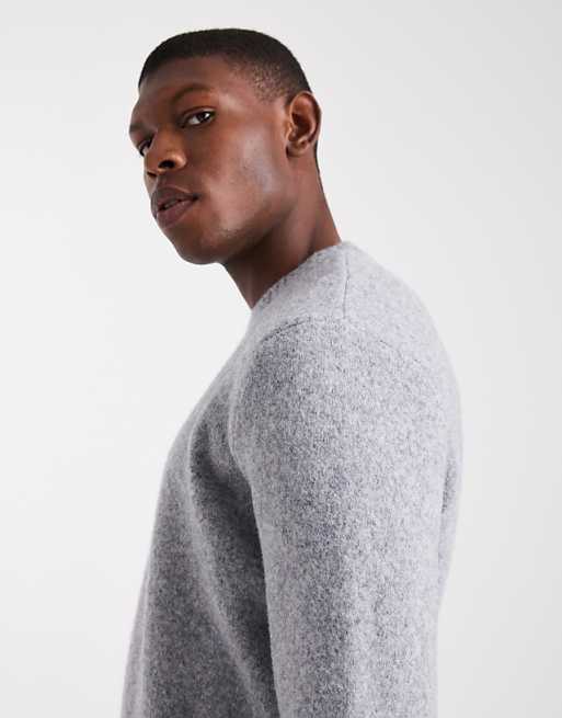 ASOS DESIGN Relaxed Knitted Crew Neck Jumper In Grey Marl