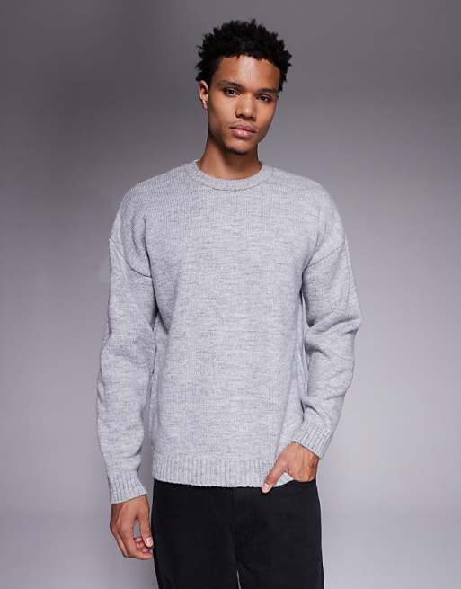ASOS DESIGN relaxed knitted crew neck jumper in grey