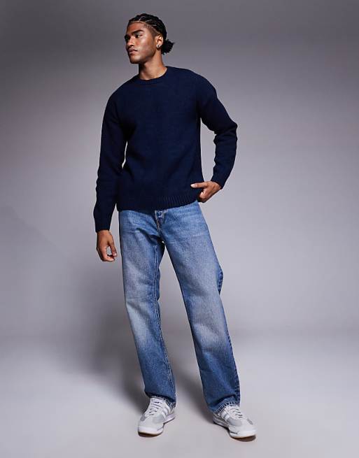 ASOS DESIGN Relaxed Knitted Crew Neck Jumper In Navy