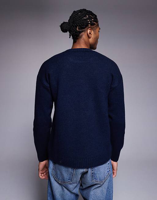 ASOS DESIGN Relaxed Knitted Crew Neck Jumper In Navy