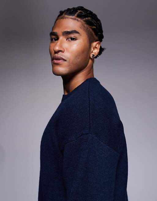 ASOS DESIGN Relaxed Knitted Crew Neck Jumper In Navy