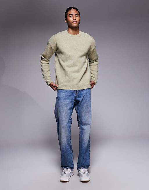 ASOS DESIGN Relaxed Knitted Crew Neck Jumper In Sage Green