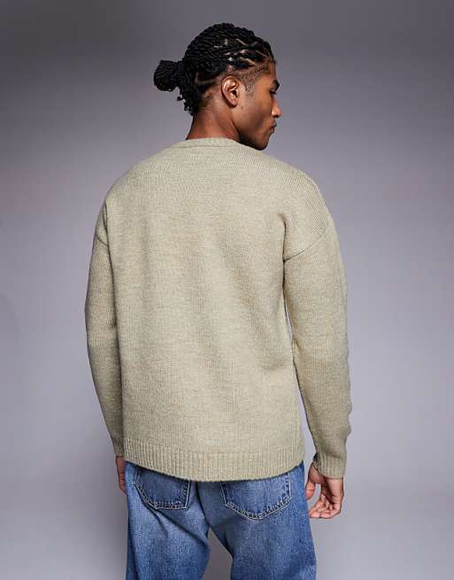 ASOS DESIGN Relaxed Knitted Crew Neck Jumper In Sage Green