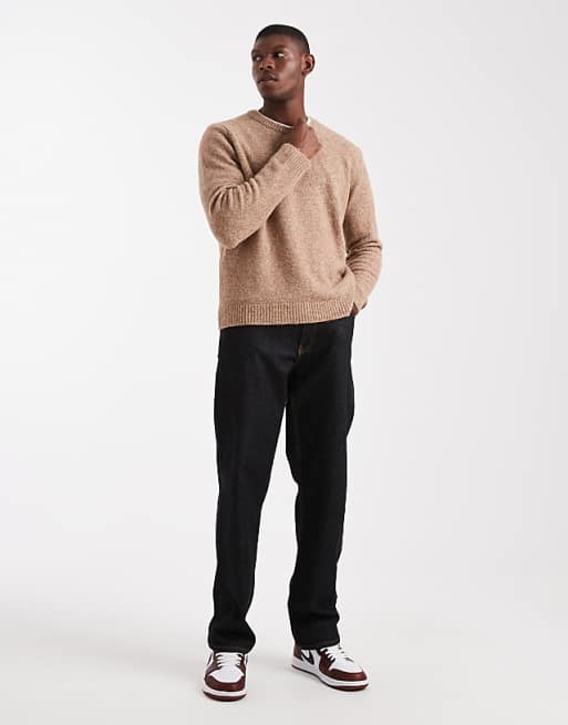 ASOS DESIGN Relaxed Knitted Crew Neck Jumper In Tan Marl