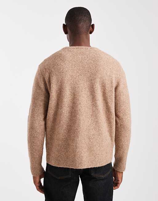 ASOS DESIGN Relaxed Knitted Crew Neck Jumper In Tan Marl