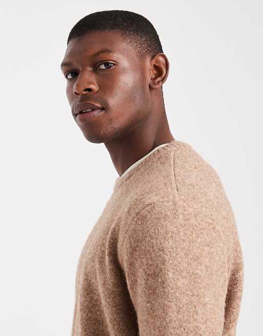 ASOS DESIGN Relaxed Knitted Crew Neck Jumper In Tan Marl