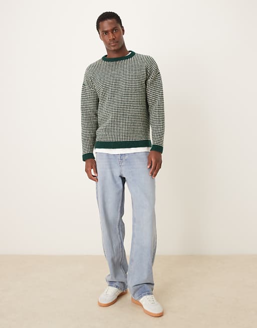 ASOS DESIGN Relaxed Knitted Crew Neck Stripe Jumper In Green