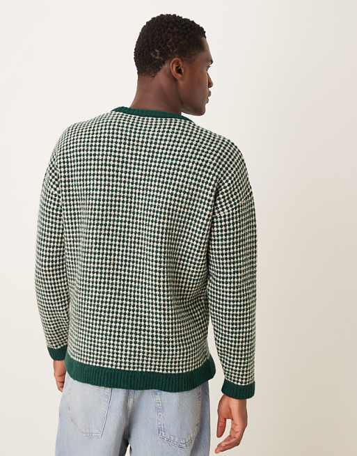 ASOS DESIGN Relaxed Knitted Crew Neck Stripe Jumper In Green