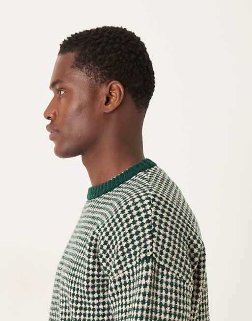 ASOS DESIGN Relaxed Knitted Crew Neck Stripe Jumper In Green