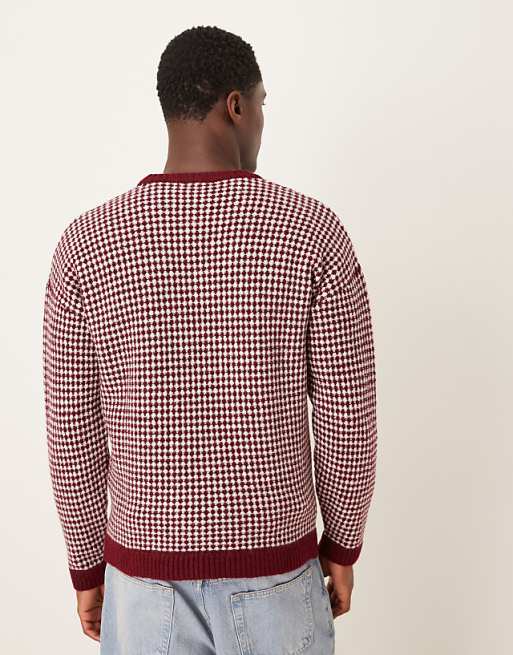 ASOS DESIGN Relaxed Knitted Crew Neck Stripe Jumper In Burgundy