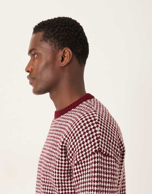 ASOS DESIGN Relaxed Knitted Crew Neck Stripe Jumper In Burgundy