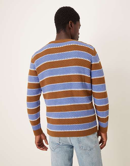 ASOS DESIGN Relaxed Knitted Crew Neck Stripe Jumper In Navy