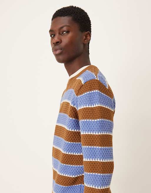 ASOS DESIGN Relaxed Knitted Crew Neck Stripe Jumper In Navy