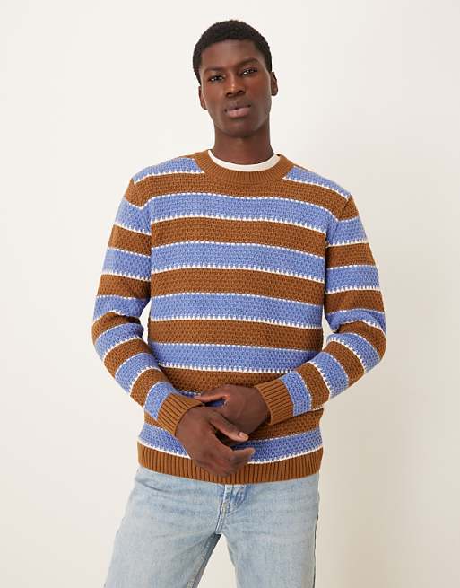 ASOS DESIGN relaxed knitted crew neck stripe jumper in navy