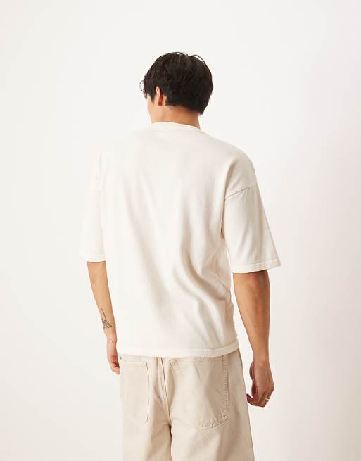 ASOS DESIGN Relaxed Knitted Crew Neck T-shirt With Chest Embroidery In White