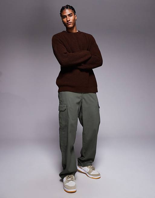 ASOS DESIGN Relaxed Knitted Fisherman Rib Jumper In Brown