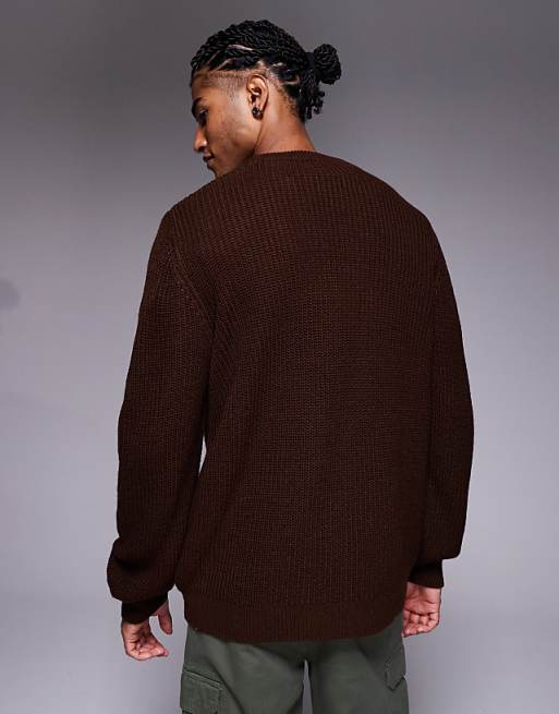 ASOS DESIGN Relaxed Knitted Fisherman Rib Jumper In Brown
