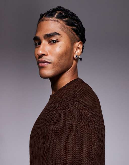 ASOS DESIGN Relaxed Knitted Fisherman Rib Jumper In Brown
