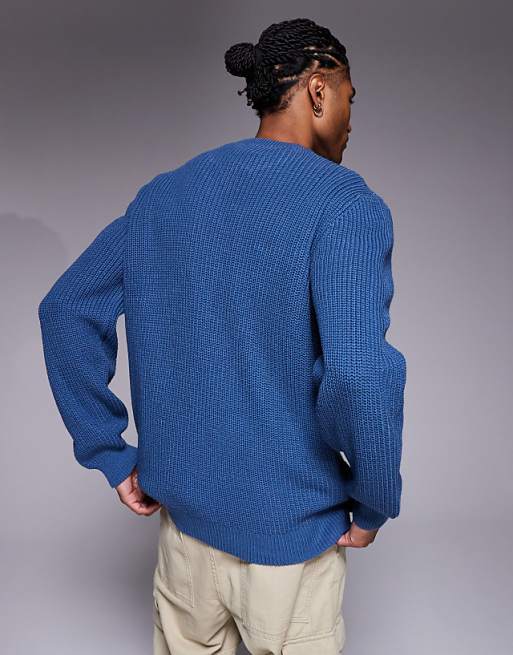ASOS DESIGN Relaxed Knitted Fisherman Rib Jumper In Blue