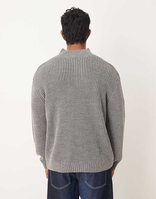ASOS DESIGN Relaxed Knitted Half Zip Jumper In Grey
