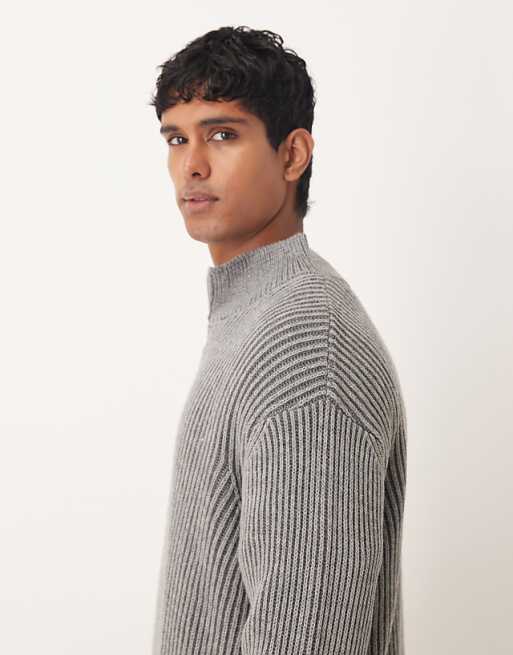 ASOS DESIGN Relaxed Knitted Half Zip Jumper In Grey