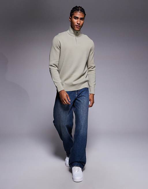 ASOS DESIGN Relaxed knitted Half Zip Jumper In Green
