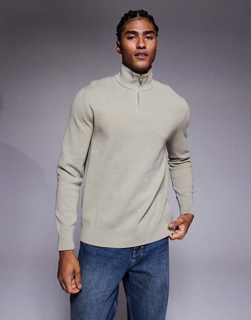 ASOS DESIGN relaxed knitted half zip jumper in green