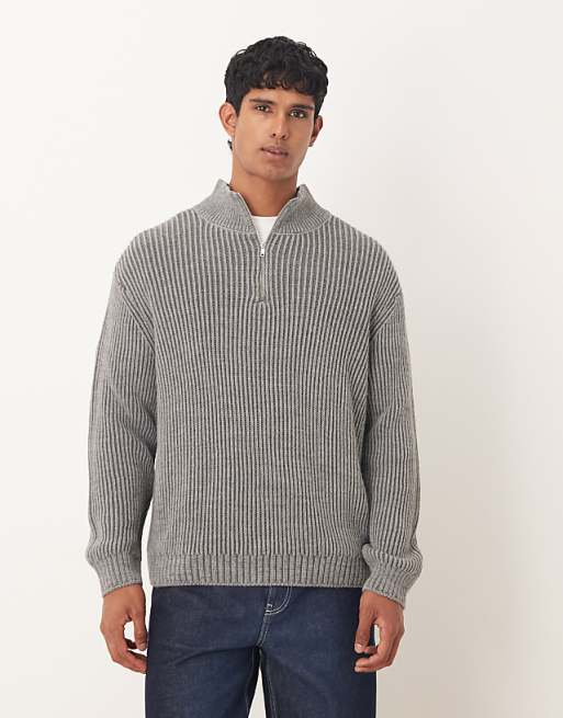 ASOS DESIGN relaxed knitted half zip jumper in grey