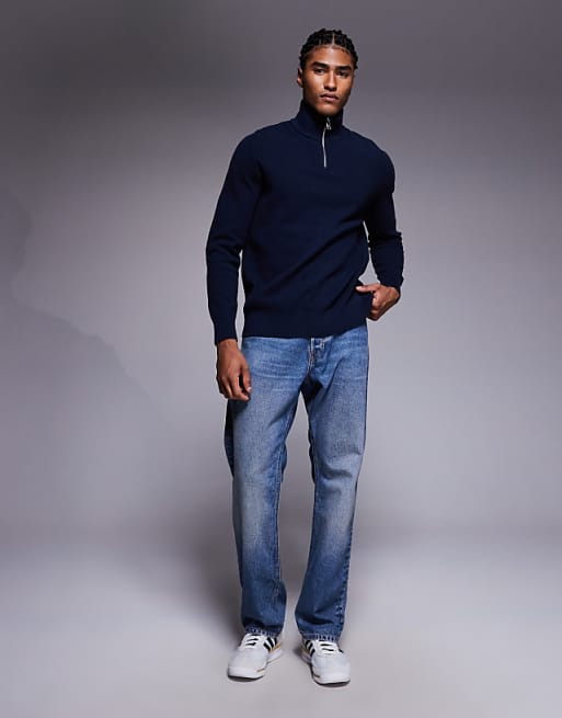 ASOS DESIGN Relaxed Knitted Half Zip Jumper In Navy