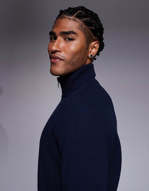 ASOS DESIGN Relaxed Knitted Half Zip Jumper In Navy