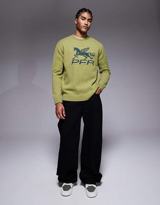 ASOS DESIGN Relaxed Knitted Jumper With Chest Embroidery In Khaki