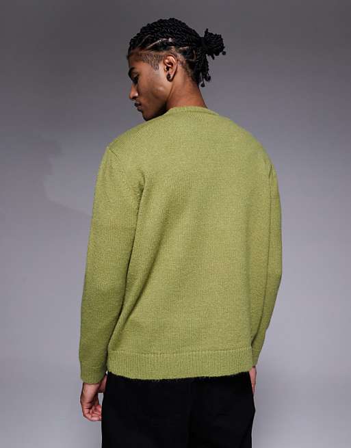 ASOS DESIGN Relaxed Knitted Jumper With Chest Embroidery In Khaki