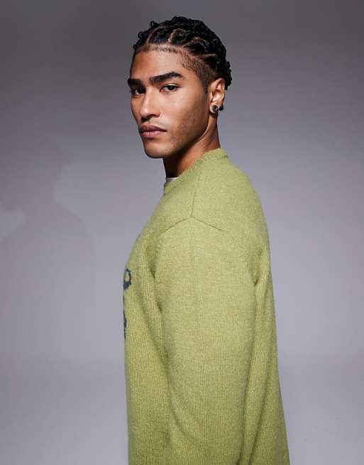 ASOS DESIGN Relaxed Knitted Jumper With Chest Embroidery In Khaki