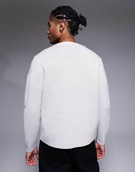 ASOS DESIGN Relaxed Knitted Jumper With Receipt Graphics In Grey