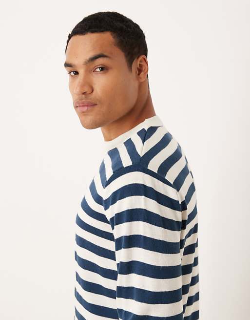 ASOS DESIGN Relaxed Knitted Long Sleeve Crew Neck T-shirt In Navy And White Stripe