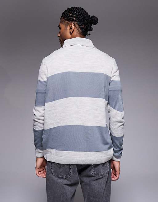 ASOS DESIGN Relaxed Knitted Long Sleeve Stripe Polo T-shirt In Cream