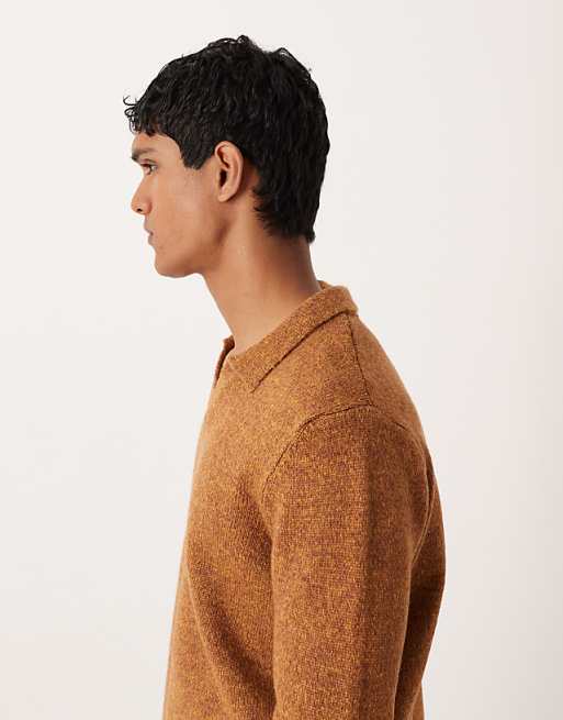 ASOS DESIGN Relaxed Knitted Notch Neck Jumper In Tan