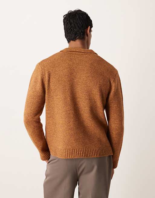 ASOS DESIGN Relaxed Knitted Notch Neck Jumper In Tan