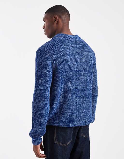 ASOS DESIGN Relaxed Knitted Notch Neck Polo In Blue Twist