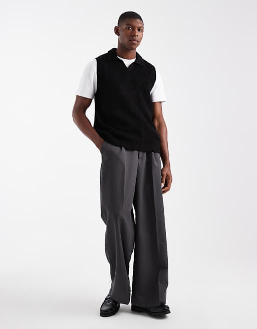 ASOS DESIGN Relaxed Knitted Notch Neck Tank In Black
