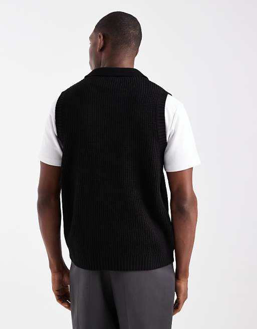 ASOS DESIGN Relaxed Knitted Notch Neck Tank In Black